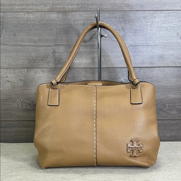 Tory Burch Mcgraw Satchel Handbag Pebbled Leather Brown Purse Tote Bag - Picture 1 of 16